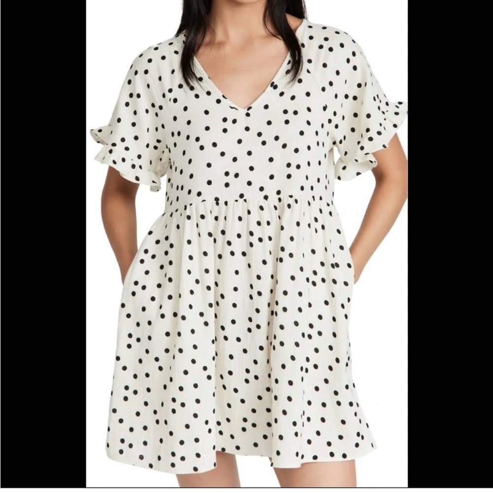 NWT Madewell Lightspun Ruffle-Sleeve Babydoll Dress in Dot Toss Size medium